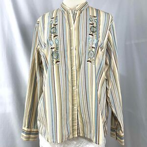WHITE STAG‎ Retro Striped Button Down Shirt 60s 70s Womens M Cottage Boho Floral